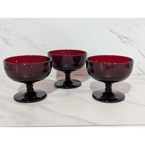 Vintage Royal Ruby Anchor Hocking Sherbet Glasses 3-Pieces